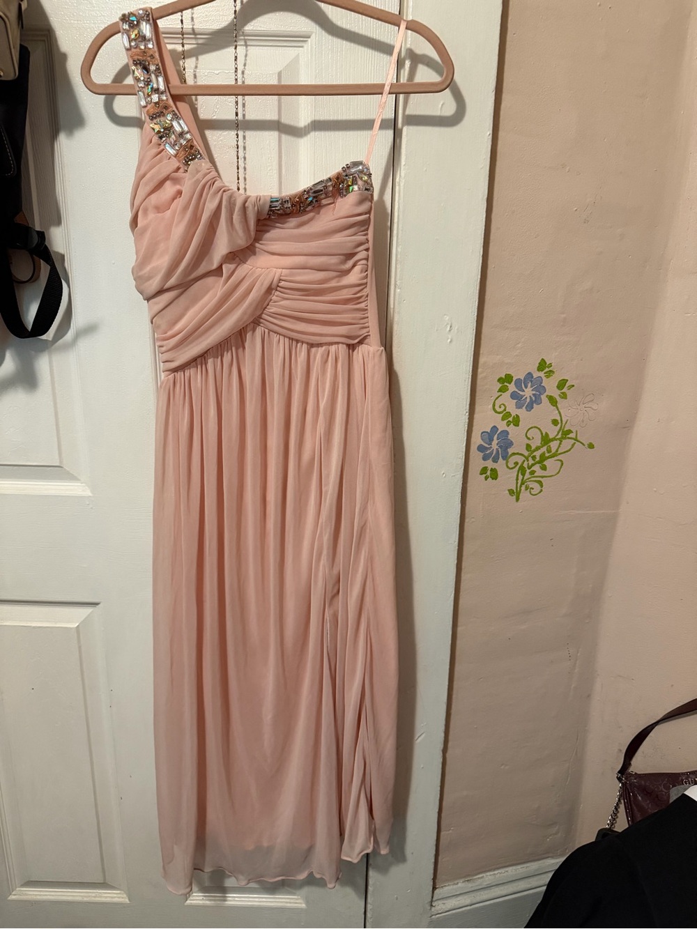 Women's Blush Pink One-Shoulder Pleated Evening Dress